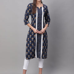 Women Blue Printed Straight Fit Kurti