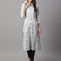 Women White Printed Straight Fit Kurti