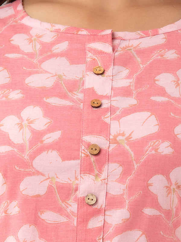 Women Printed Pink Straight Fit Short Tunic