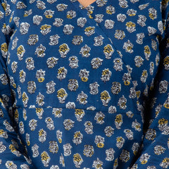 Women Blue Cotton Printed Short Kurti