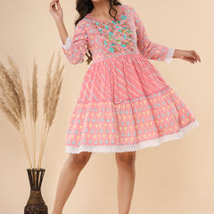 Cotton Printed Pink Floral Dress