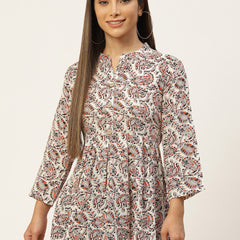 WOMEN WHITE PLEATED A-LINE DESIGNER SHORT KURTI