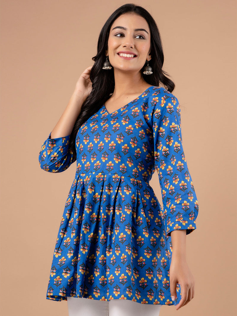 Printed Cotton Blue Peplum Tunic