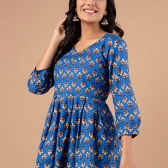 Printed Cotton Blue Peplum Tunic