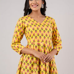 Printed Cotton Yellow Peplum Tunic