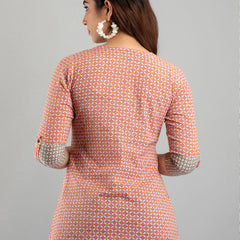 Women Pink Cotton Printed A-Line Kurti