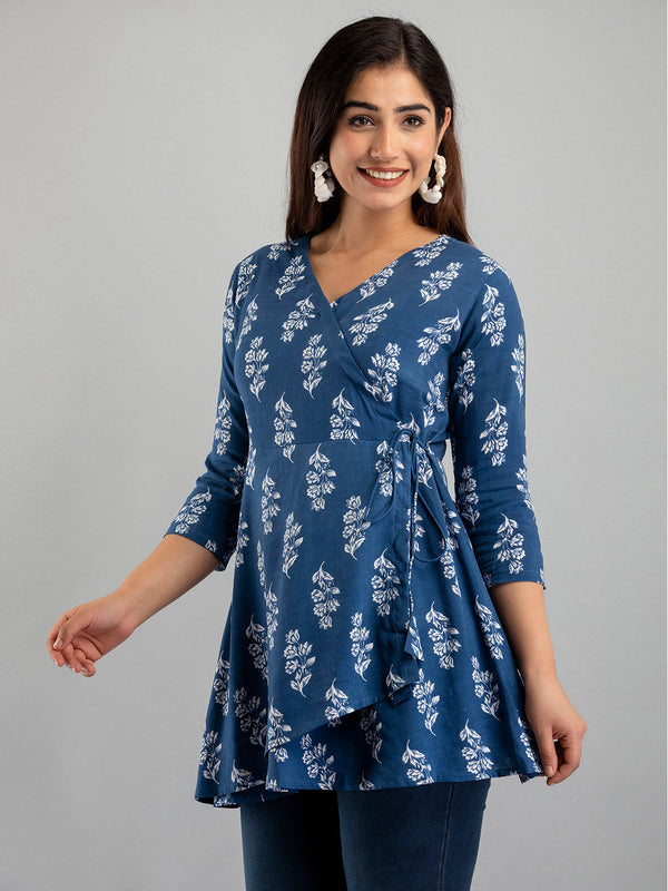 Cotton Printed Dark Blue Short Tunic