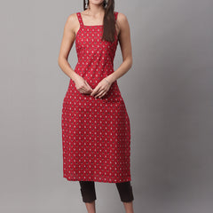 Women Red Printed Straight Fit Kurti