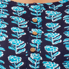 Women Blue Cotton Printed Short Kurti