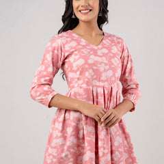 Printed Cotton Pink Peplum Tunic