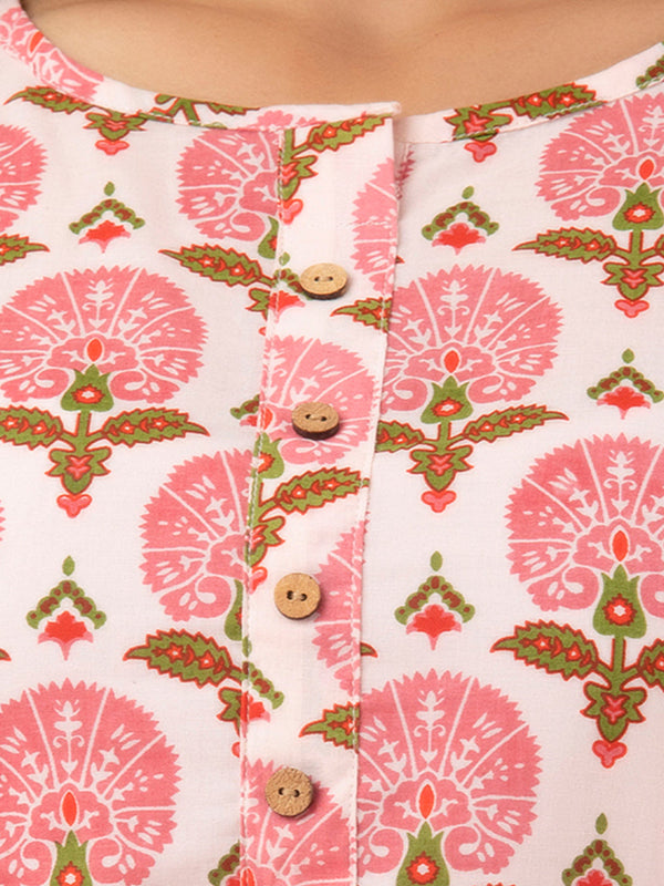 Women Pink Cotton Printed Short Kurti