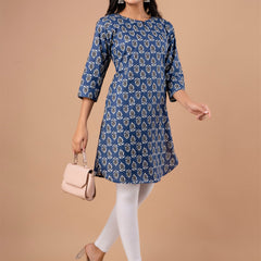 Women Printed Navy Blue Kurti