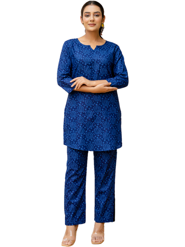 Blue Breezy Printed Cotton Co-Ord Set for Comfortable All-Day Wear
