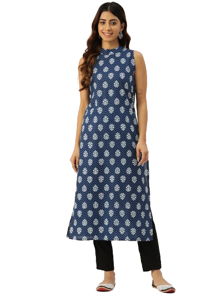 Women’s Pure Cotton Angrakha Kurti with Floral Print | 3/4 Sleeves | Adjustable Side Tie | Sizes S–XXL