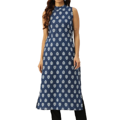 Women’s Pure Cotton Angrakha Kurti with Floral Print | 3/4 Sleeves | Adjustable Side Tie | Sizes S–XXL