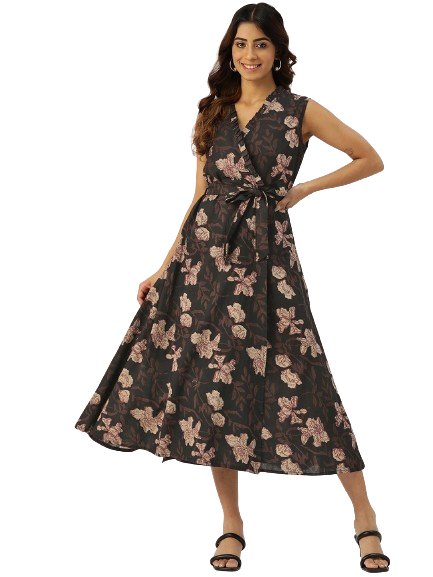 Floral Wrap Angrakha Dress – Lightweight Sleeveless Cotton Perfection