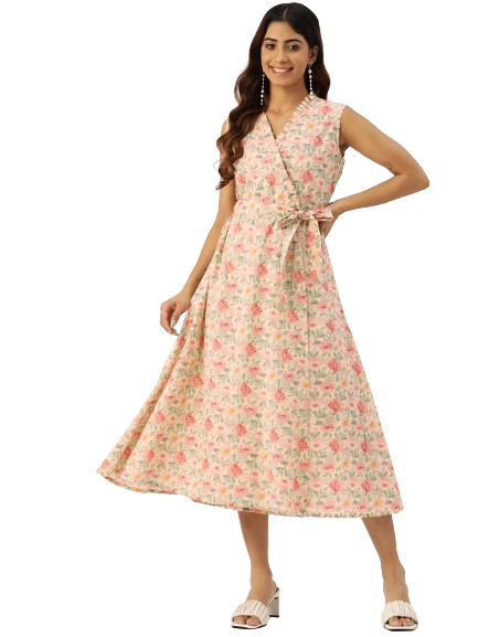 Floral Wrap Angrakha Dress – Lightweight Sleeveless Cotton Perfection