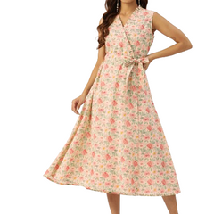 Floral Wrap Angrakha Dress – Lightweight Sleeveless Cotton Perfection