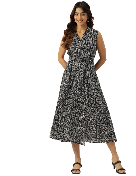 Floral Wrap Angrakha Dress – Lightweight Sleeveless Cotton Perfection