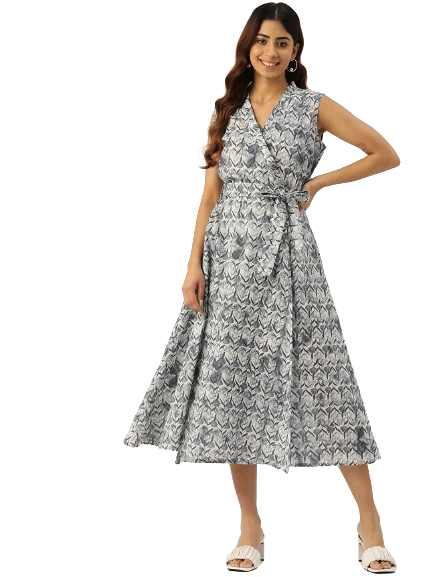 Floral Wrap Angrakha Dress – Lightweight Sleeveless Cotton Perfection