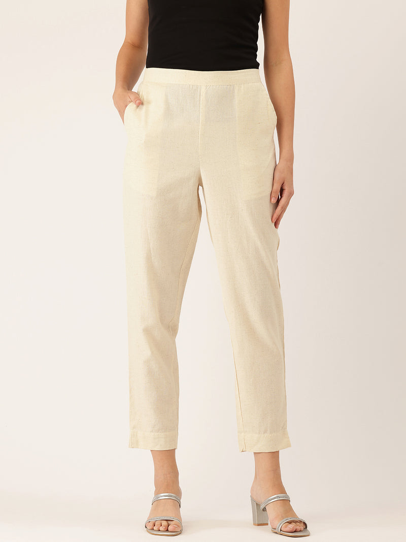 Cotton Pants - Double Pockets, Adjustable Waist, and Ankle-Length Fit
