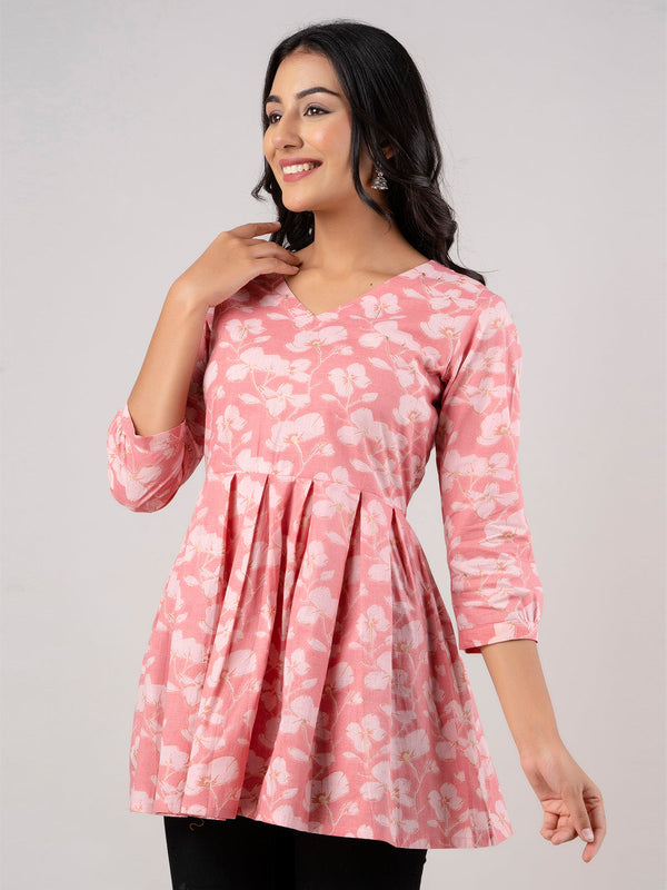 Printed Cotton Pink Peplum Tunic