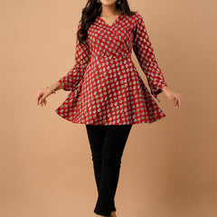 Ethnic Motifs Printed Gathers Cotton Tunic
