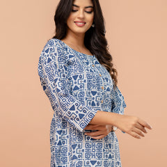 Chic Printed Short Kurti with Round Neck & 3/4 Sleeves