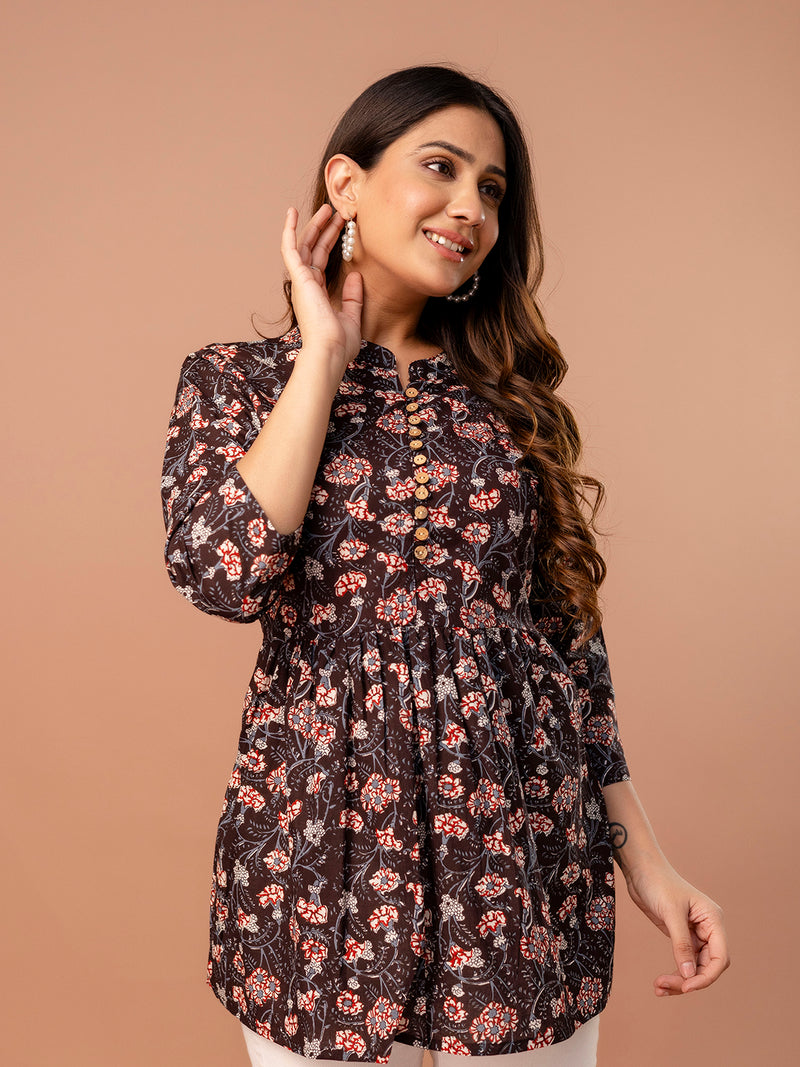 Top – Mandarin Collar, 3/4 Sleeves, Flattering Fit (Sizes S–XXL)