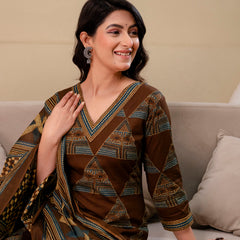 Bordered V-Neck 3-Piece Kurta Set with Ankle-Length Pants & Full-Length Dupatta (M–XXL)