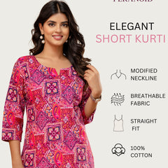Elegant Printed Short Kurti – Soft Cotton, Everyday Style, Sizes S–XXL.