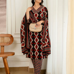 Bordered V-Neck 3-Piece Kurta Set with Ankle-Length Pants & Full-Length Dupatta (M–XXL)