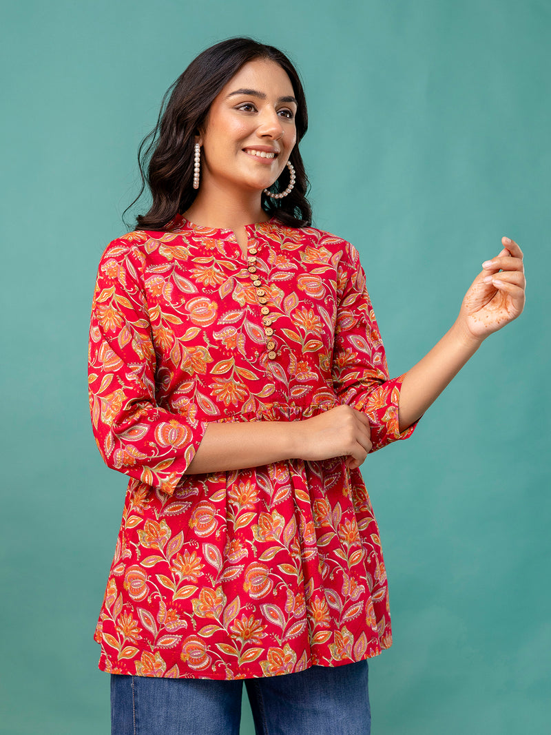 Top – Mandarin Collar, 3/4 Sleeves, Flattering Fit (Sizes S–XXL)