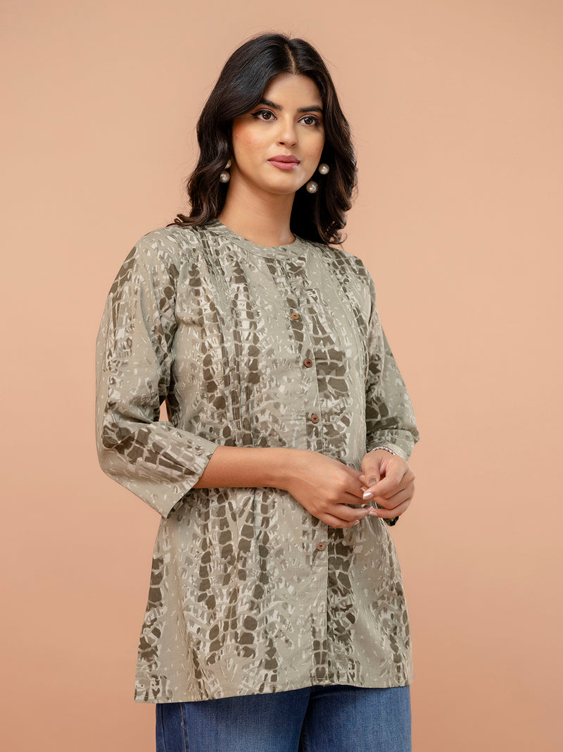 Elegant Mandarin Collar Printed Tunic – Stylish & Comfortable, Sizes