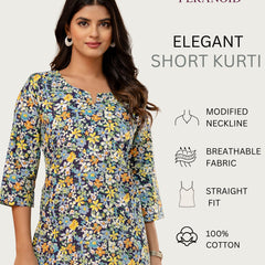 Elegant Printed Short Kurti – Soft Cotton, Everyday Style, Sizes S–XXL.