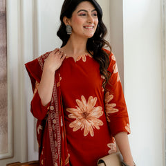 Printed Cotton Kurta Set with Ankle-Length Pants and Graceful Dupatta
