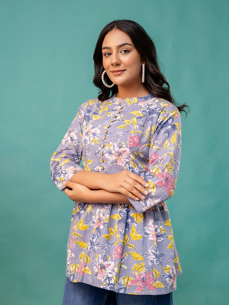 Tunic – Mandarin Collar, 3/4 Sleeves, Flattering Fit (Sizes S–XXL)