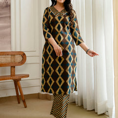 Bordered V-Neck 3-Piece Kurta Set with Ankle-Length Pants & Full-Length Dupatta (M–XXL)