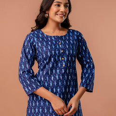 Chic Printed Short Kurti with Round Neck & 3/4 Sleeves