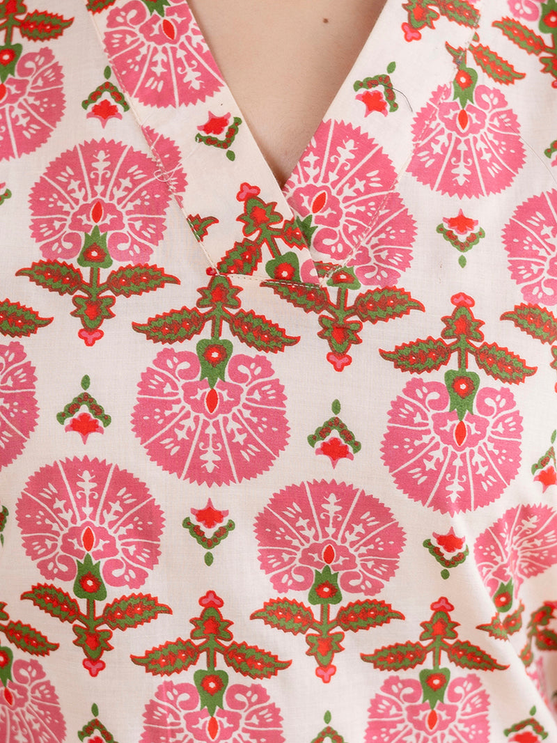 Elegant Sleeveless Cotton Printed Straight Kurta with Refined V-Neckline