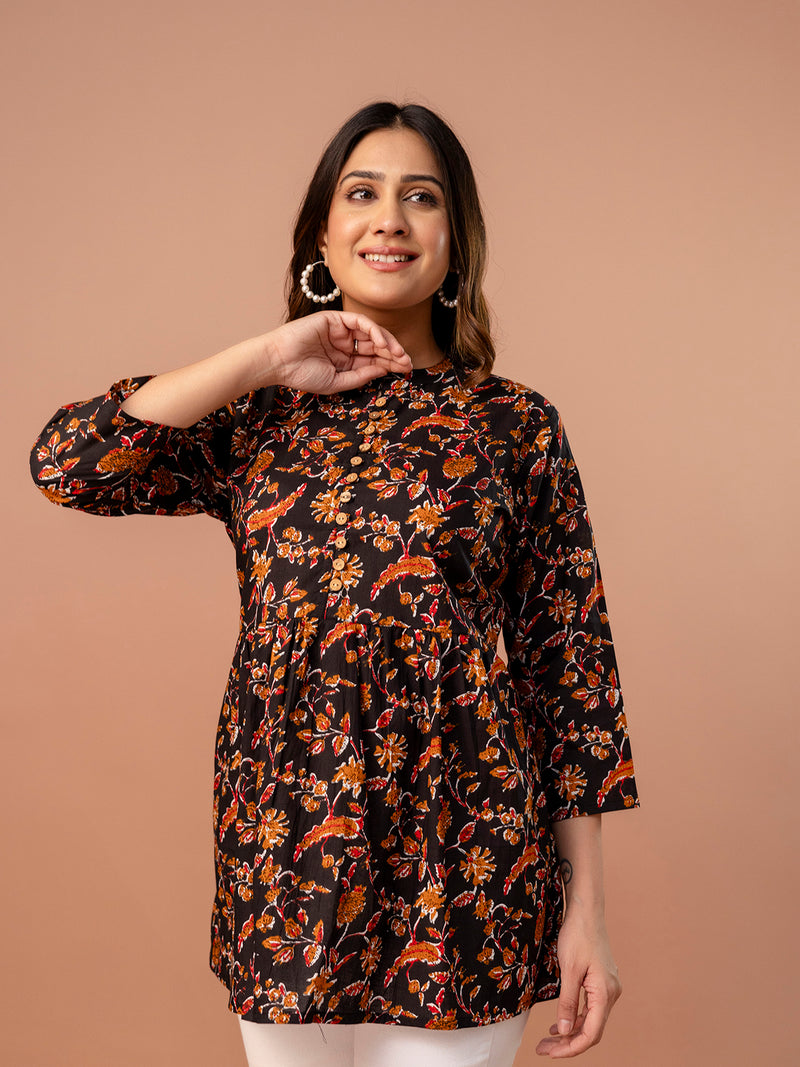 Top – Mandarin Collar, 3/4 Sleeves, Flattering Fit (Sizes S–XXL)