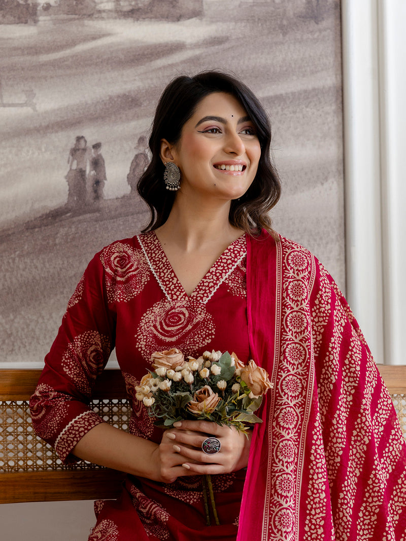 Bordered V-Neck 3-Piece Kurta Set with Ankle-Length Pants & Full-Length Dupatta (M–XXL)