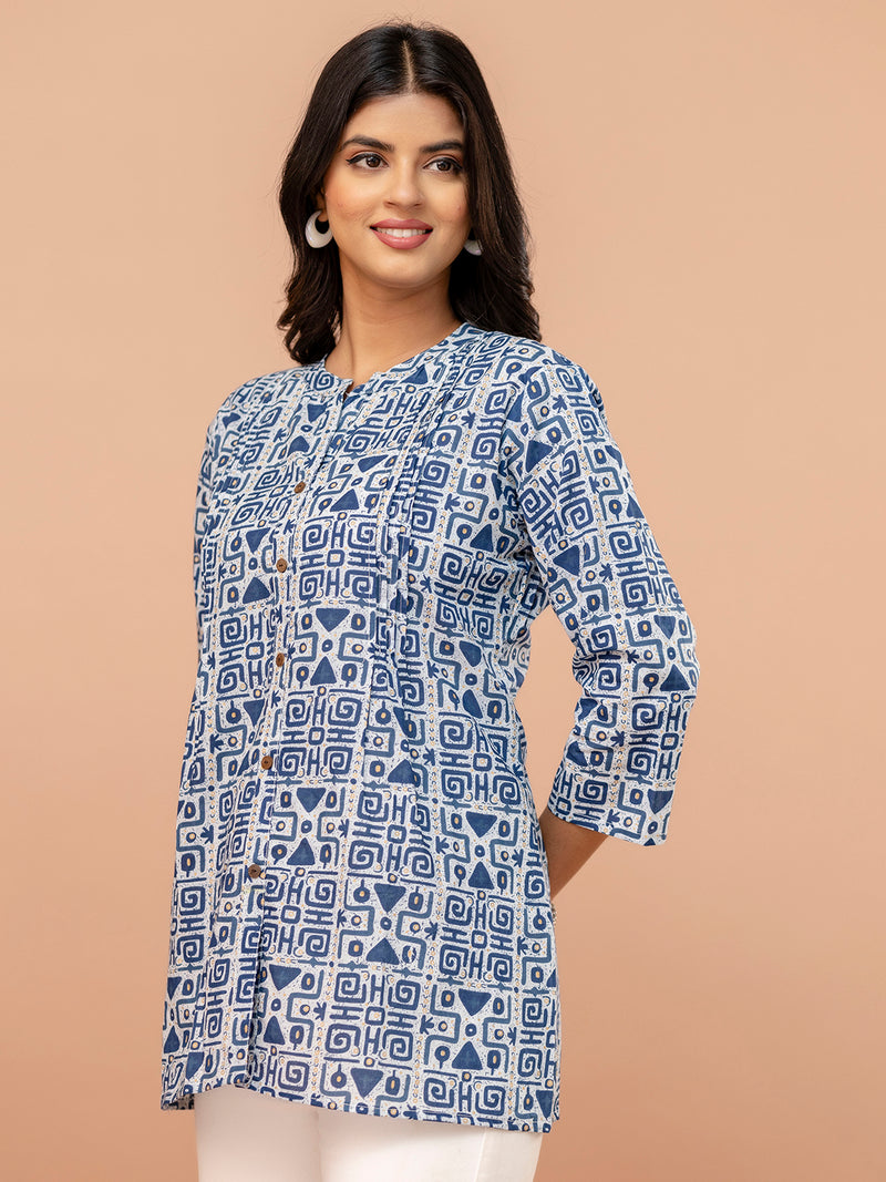 Elegant Mandarin Collar Printed Tunic – Stylish & Comfortable, Sizes