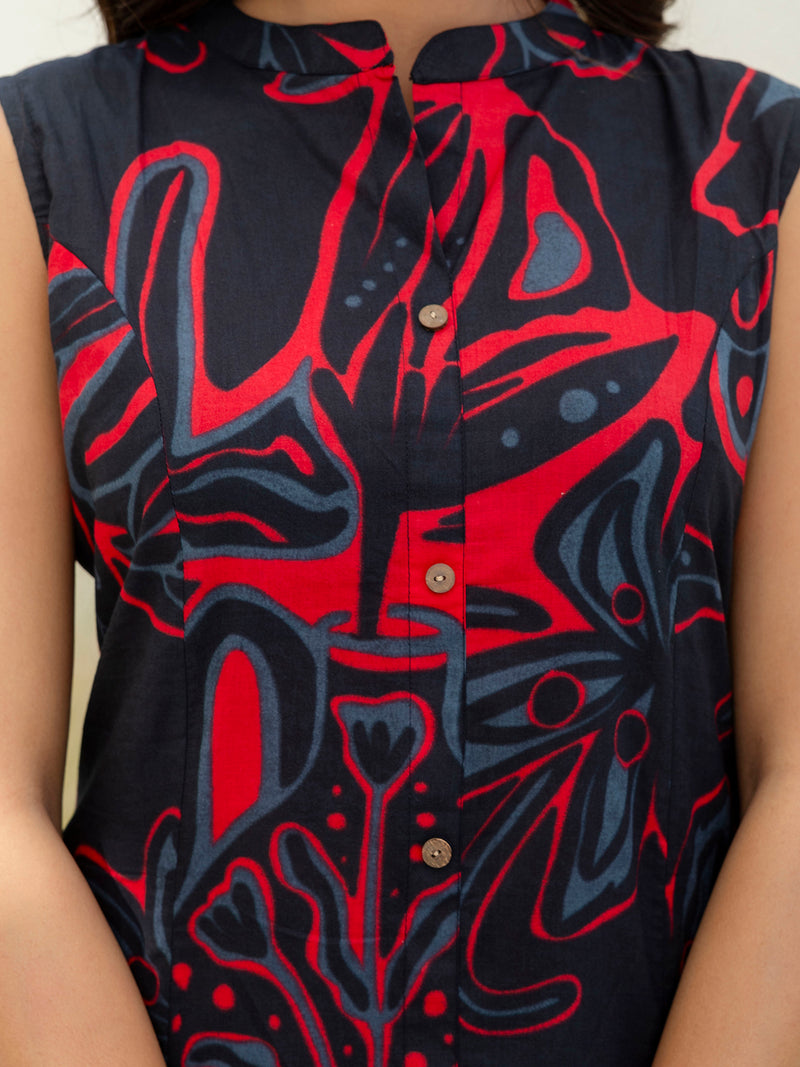 Luxury Mandarin Collar Printed Co-Ord Set with Button Detail A-Line Kurta & Comfort Fit Pants