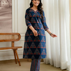 Bordered V-Neck 3-Piece Kurta Set with Ankle-Length Pants & Full-Length Dupatta (M–XXL)