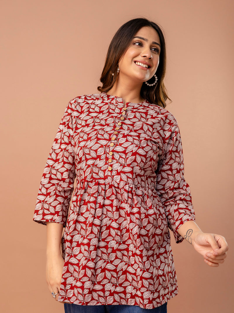 Top – Mandarin Collar, 3/4 Sleeves, Flattering Fit (Sizes S–XXL)