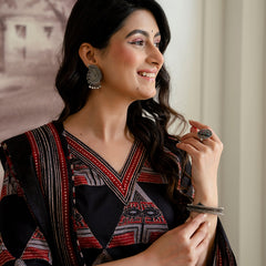 Bordered V-Neck 3-Piece Kurta Set with Ankle-Length Pants & Full-Length Dupatta (M–XXL)