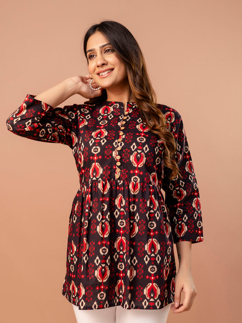 Top – Mandarin Collar, 3/4 Sleeves, Flattering Fit (Sizes S–XXL)