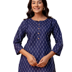 Chic Printed Short Kurti with Round Neck & 3/4 Sleeves