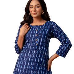 Chic Printed Short Kurti with Round Neck & 3/4 Sleeves